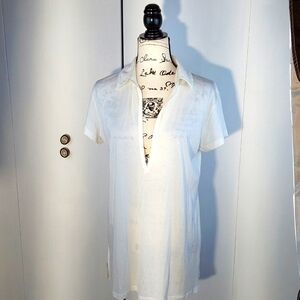 Talbots- Womens White Plunging V Neckline Short Sleeve Top New! Sz.Medium